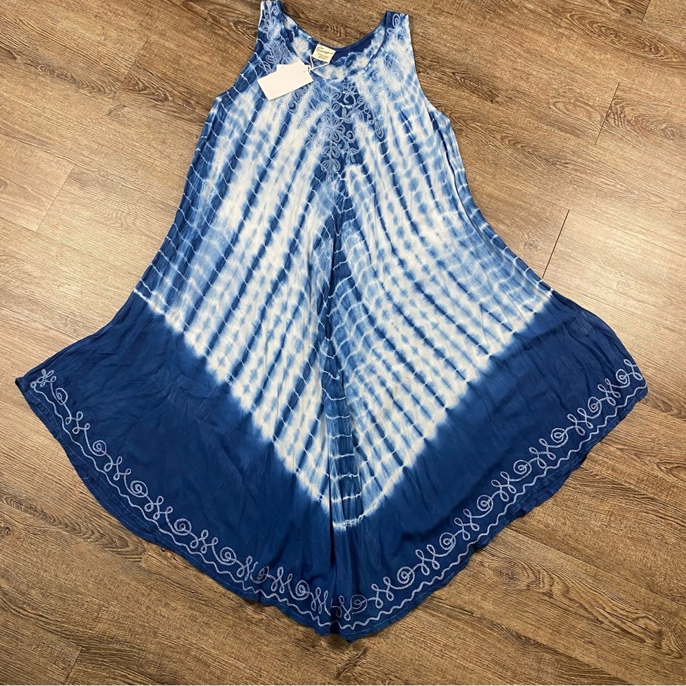 Exist Gauze Dress Free Size Tie Dye Boho Hippie Sundress Beach Cover Up Rayon